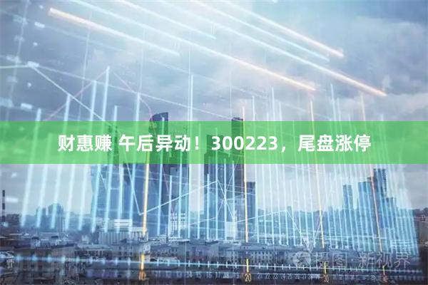 财惠赚 午后异动！300223，尾盘涨停